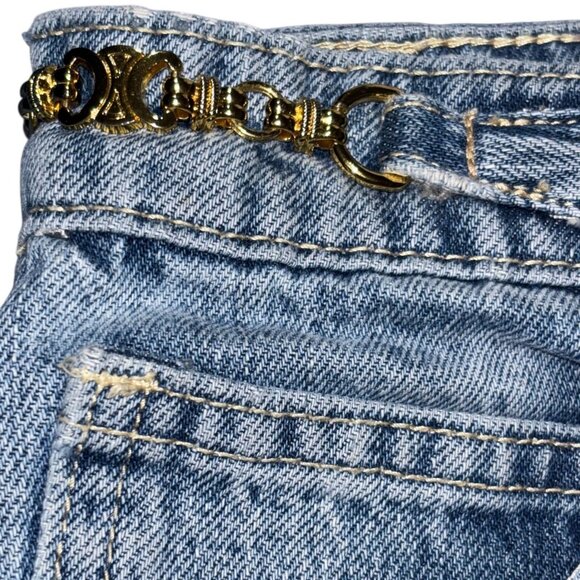 Celine Denim Mini Skirt w Triomphe Gourmette Chain Detail Blue Jean Grunge Japan - Picture 3 of 12